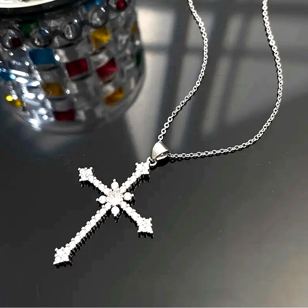 Cross Starburst Crystal Pendant Necklace With Lobster Clasp - Picture 1 of 4